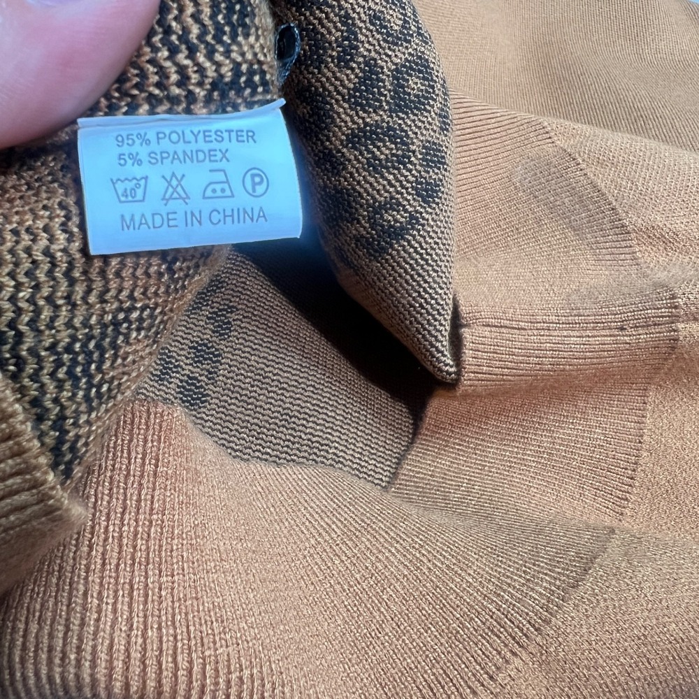 Women's Leopard Print Mock Neck Sweater Tan Brown Soft Knit Pullover Cozy‎ Fall - Picture 10 of 12